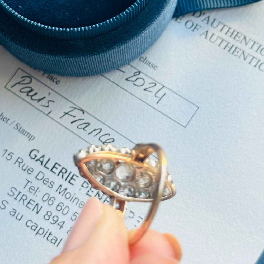 Late Victorian navette diamond ring! 18k rose gold. 3.75 cts! VS to SI clarity! - Picture 5 of 12